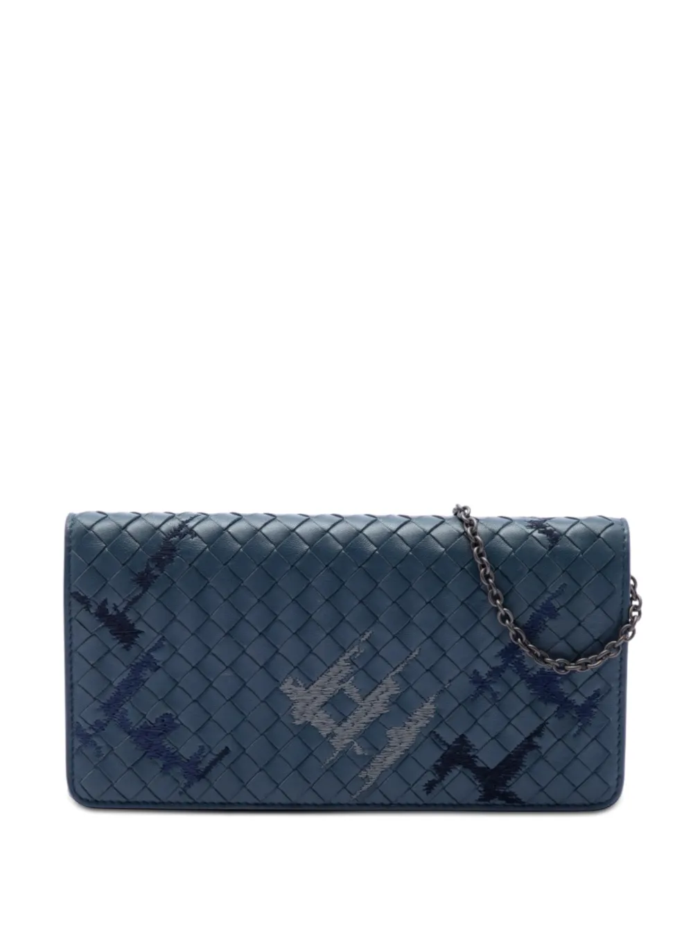 Bottega Veneta Pre-Owned Portafoglio continental in nappa con ricamo e catena 2012-2026 - Blu