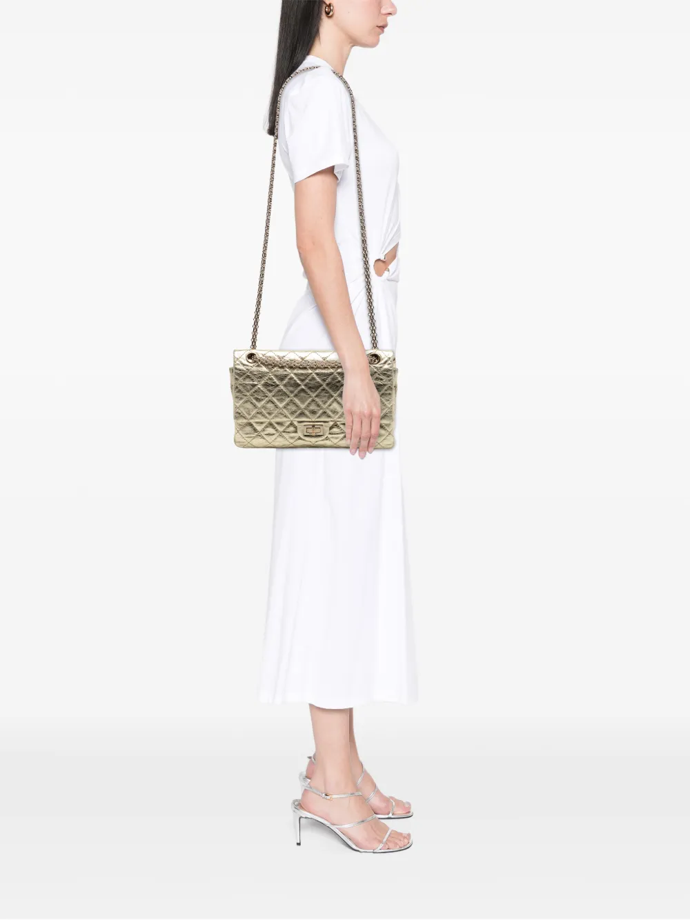  Chanel Pre-owned Borsa A Spalla Quilted Metallic Aged Calfskin Reissue 2.55 Double Flap 226 2008-2009 - Oro 