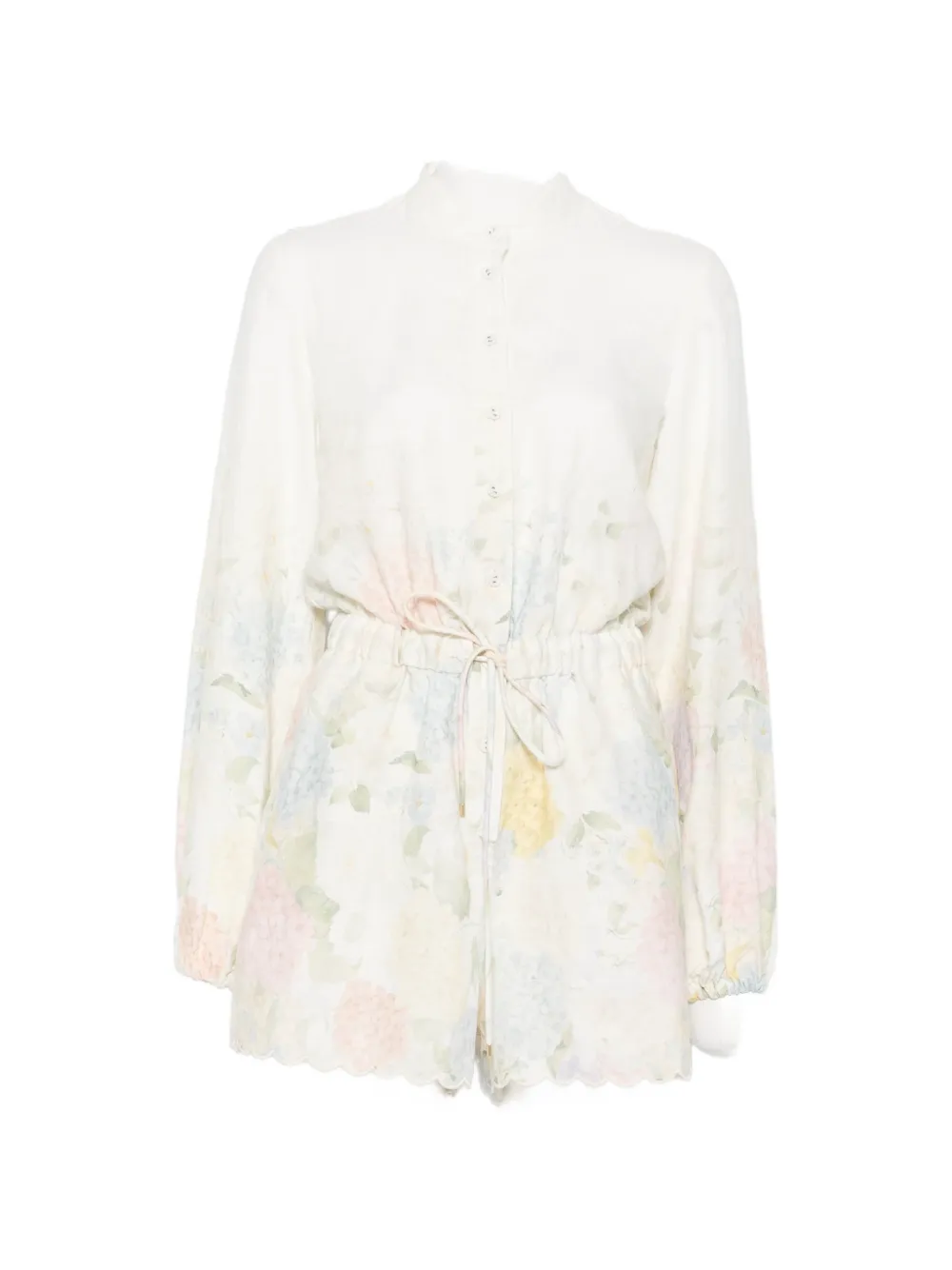 Mc2 Saint Barth Julian Floral-print Scalloped-hem Playsuit In White
