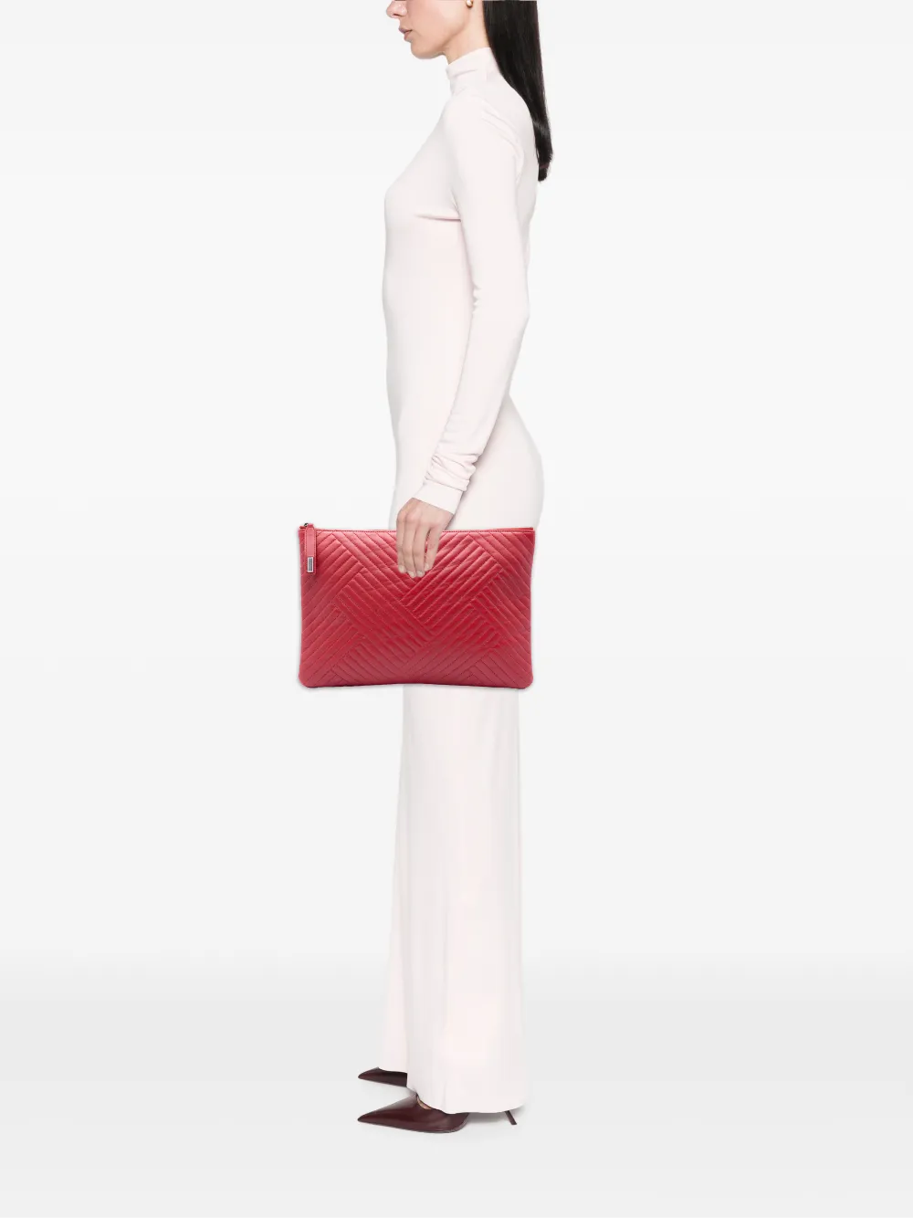  Chanel Pre-owned Bolso De Mano O Case Grande De Piel De Borrego Con Acolchado Diagonal 2015-2016 - Rojo 