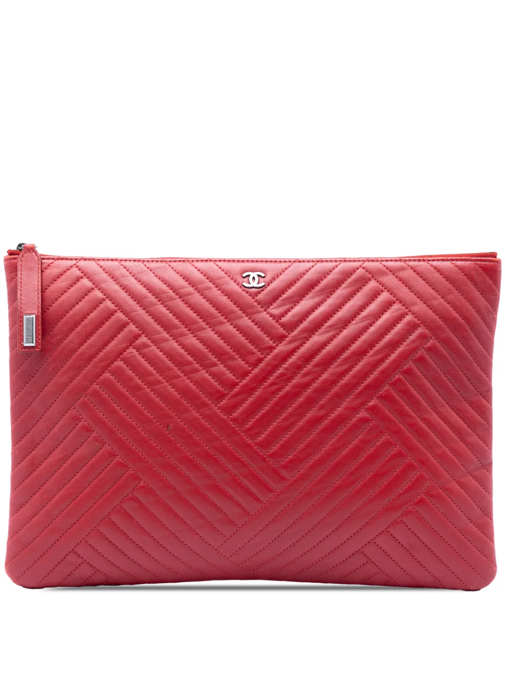CHANEL Pre-Owned 2015-2016 Large Diagonal Quilted Lambskin O Case clutch bag - Red