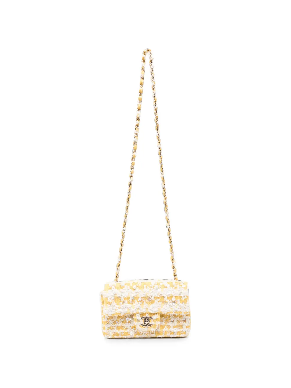 CHANEL Pre-Owned 2018-2019 Flap tweed mini shoulder bag - Giallo