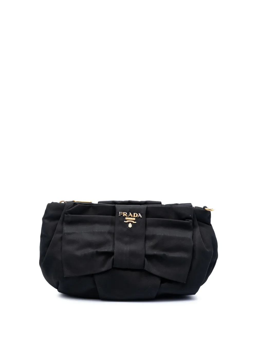 Pre-owned Prada 2010-2026 Tessuto Bow Wristlet Clutch Bag In Black