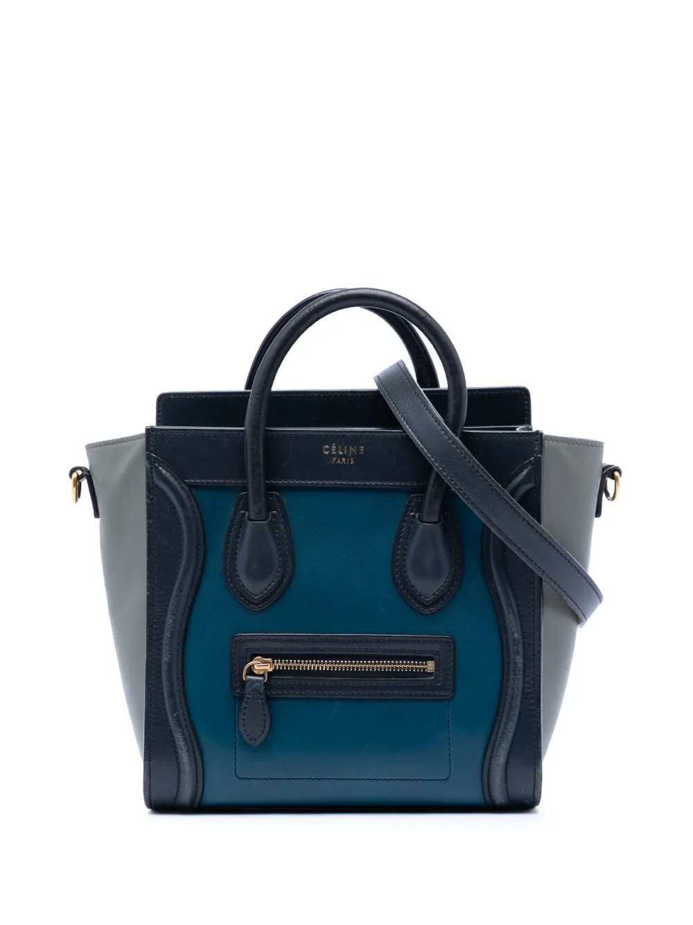 Celine Pre-Owned 2014 Nano Tricolor Leather Luggage Tote satchel - Blu