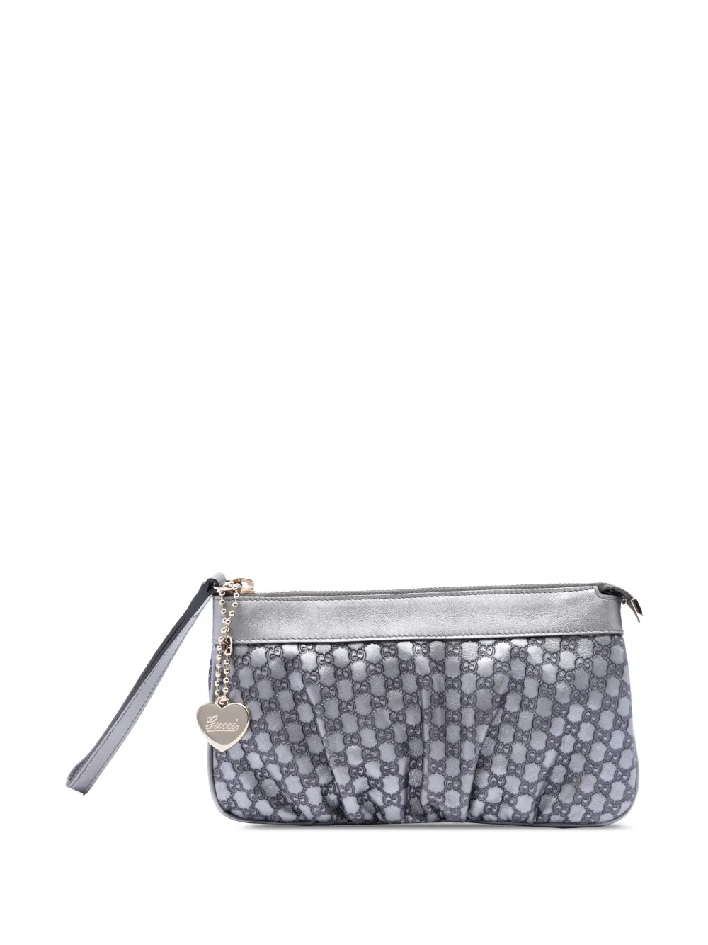 Pre-owned Gucci 2000-2015 Microssima Heart Wristlet Pochette Clutch Bag In Silver