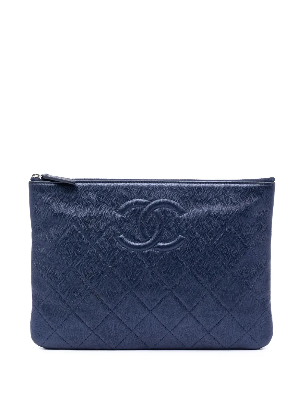 CHANEL Pre-Owned 2017-2018 Medium CC Quilted Caviar O Case clutch bag - Blu