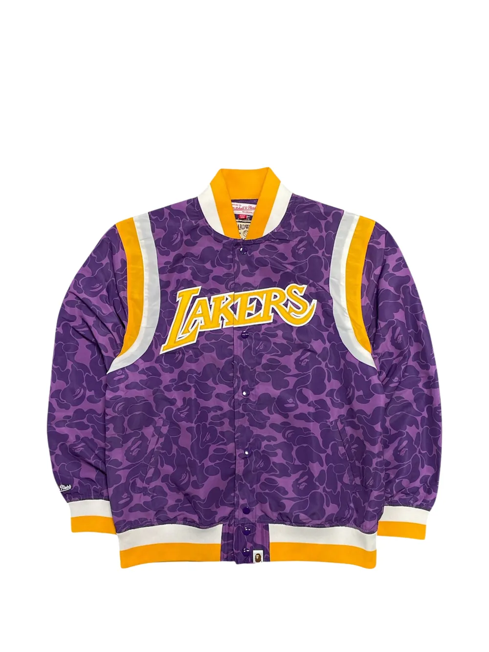A BATHING APE® x Mitchell & Ness Lakers camo-print logo-patch bomber jacket - Viola