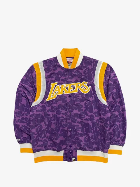 A BATHING APE® x Mitchell & Ness Lakers camo-print logo-patch bomber jacket
