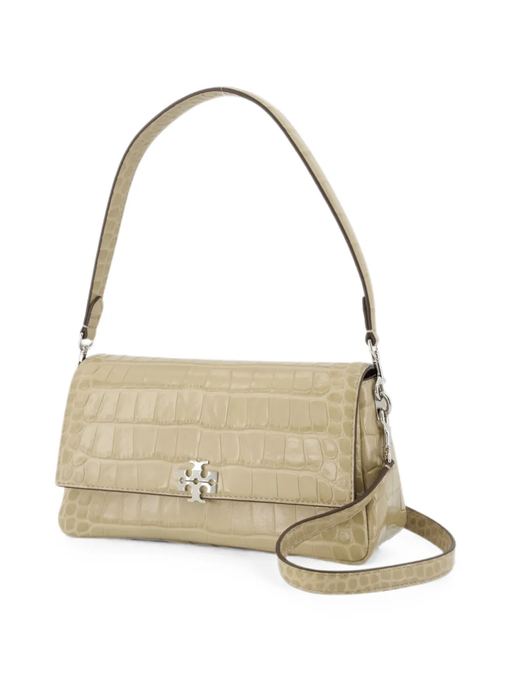 Tory Burch Kleine Charlie schoudertas met krokodillen-reliëf Beige