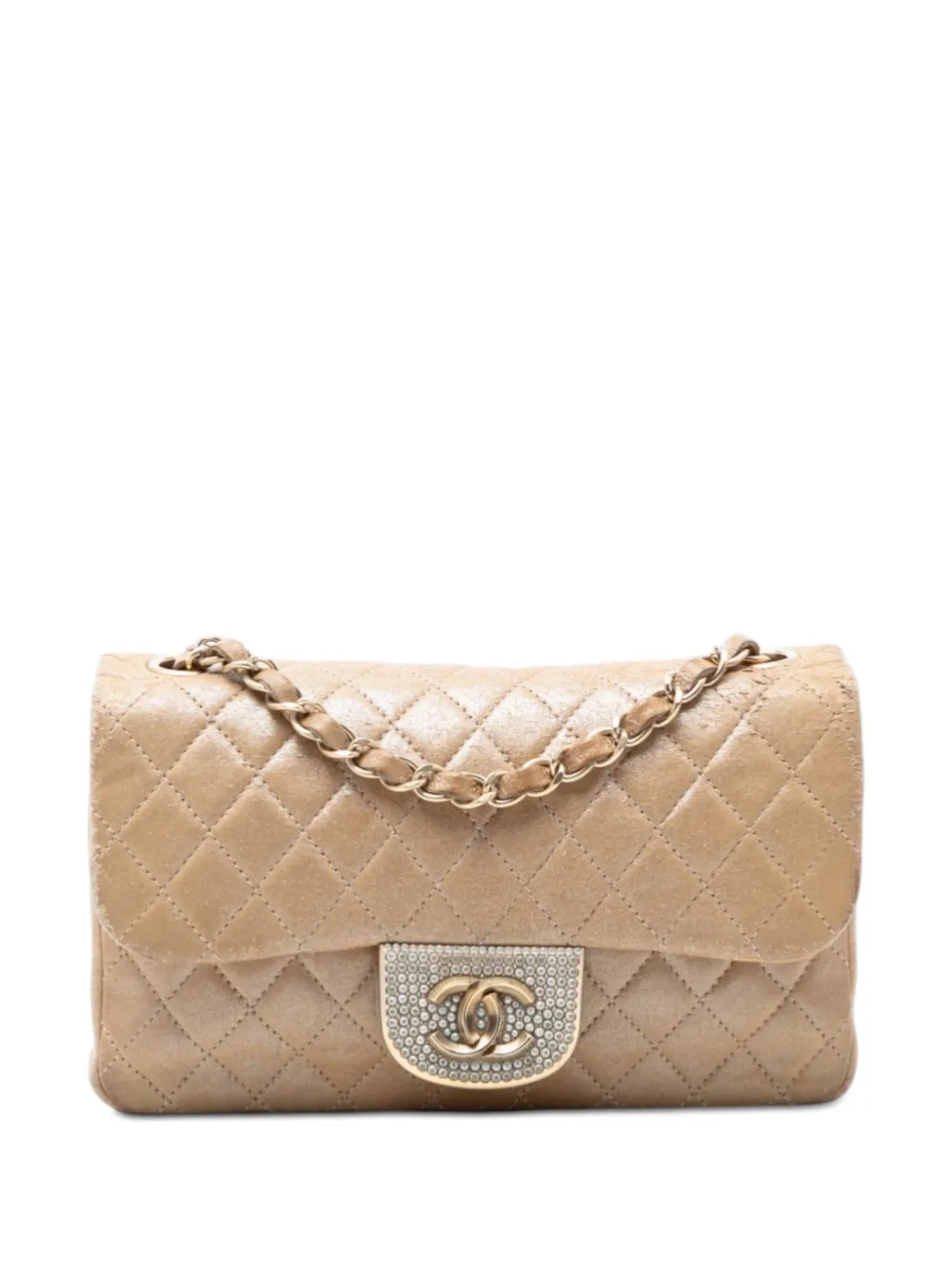 CHANEL Pre-Owned 2014-2015 Small Quilted Iridescent Lambskin Pearl CC Crystal Flap crossbody bag - Oro