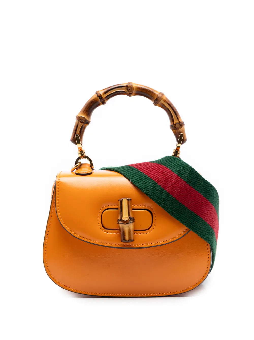 Gucci Pre-Owned 2016-2026 Mini Calfskin Web 1947 Bamboo Top Handle Bag satchel - Orange