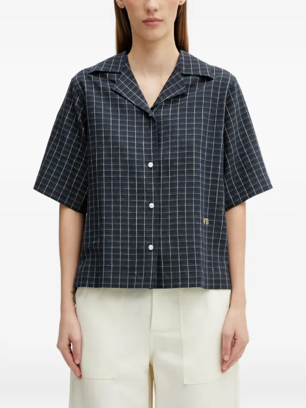 Wales Bonner London Bowling Check-print Short-sleeve Shirt in Blue