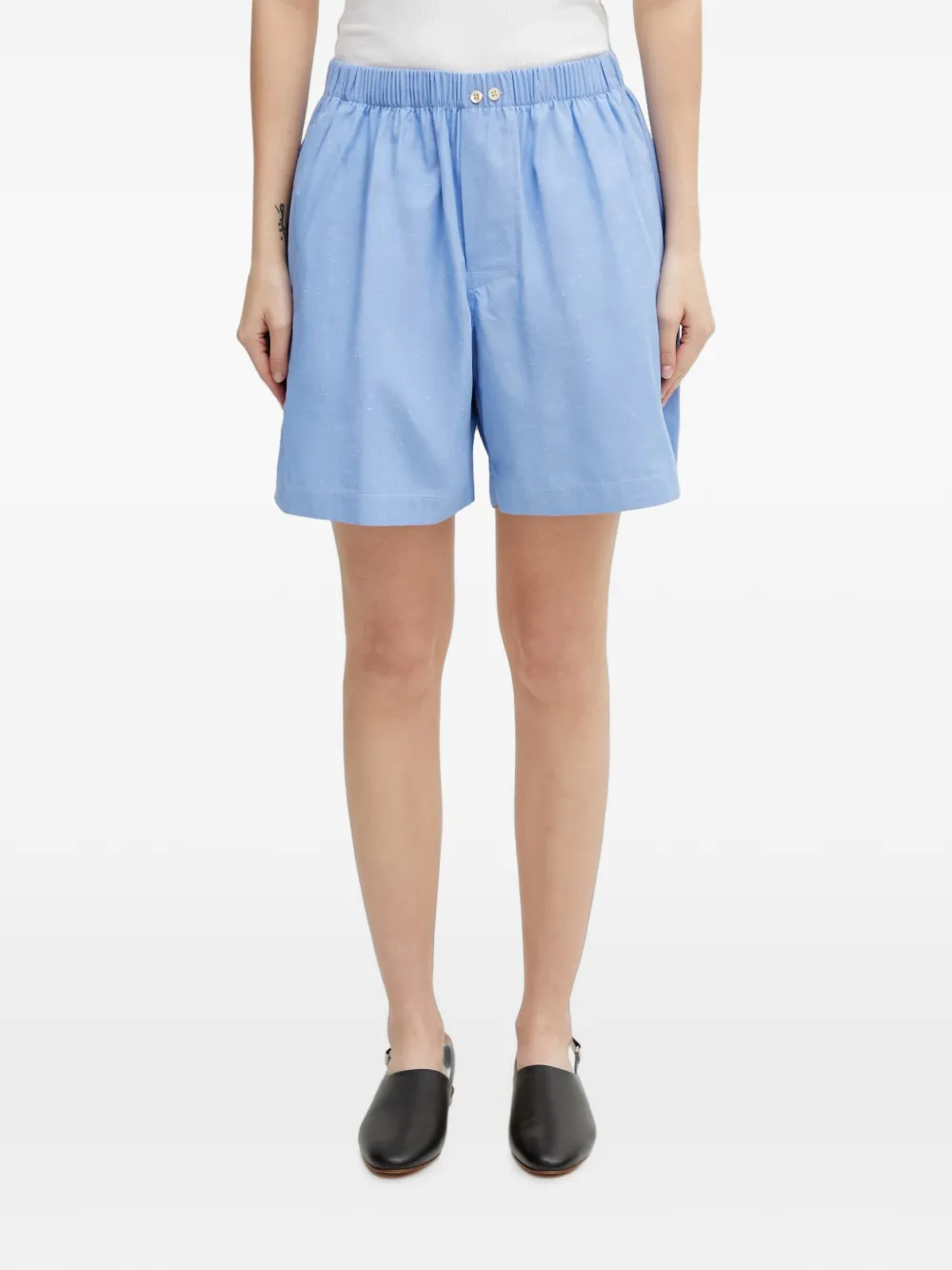 Wales Bonner Sunday elasticated-waistband logo-embroidered shorts - Blu