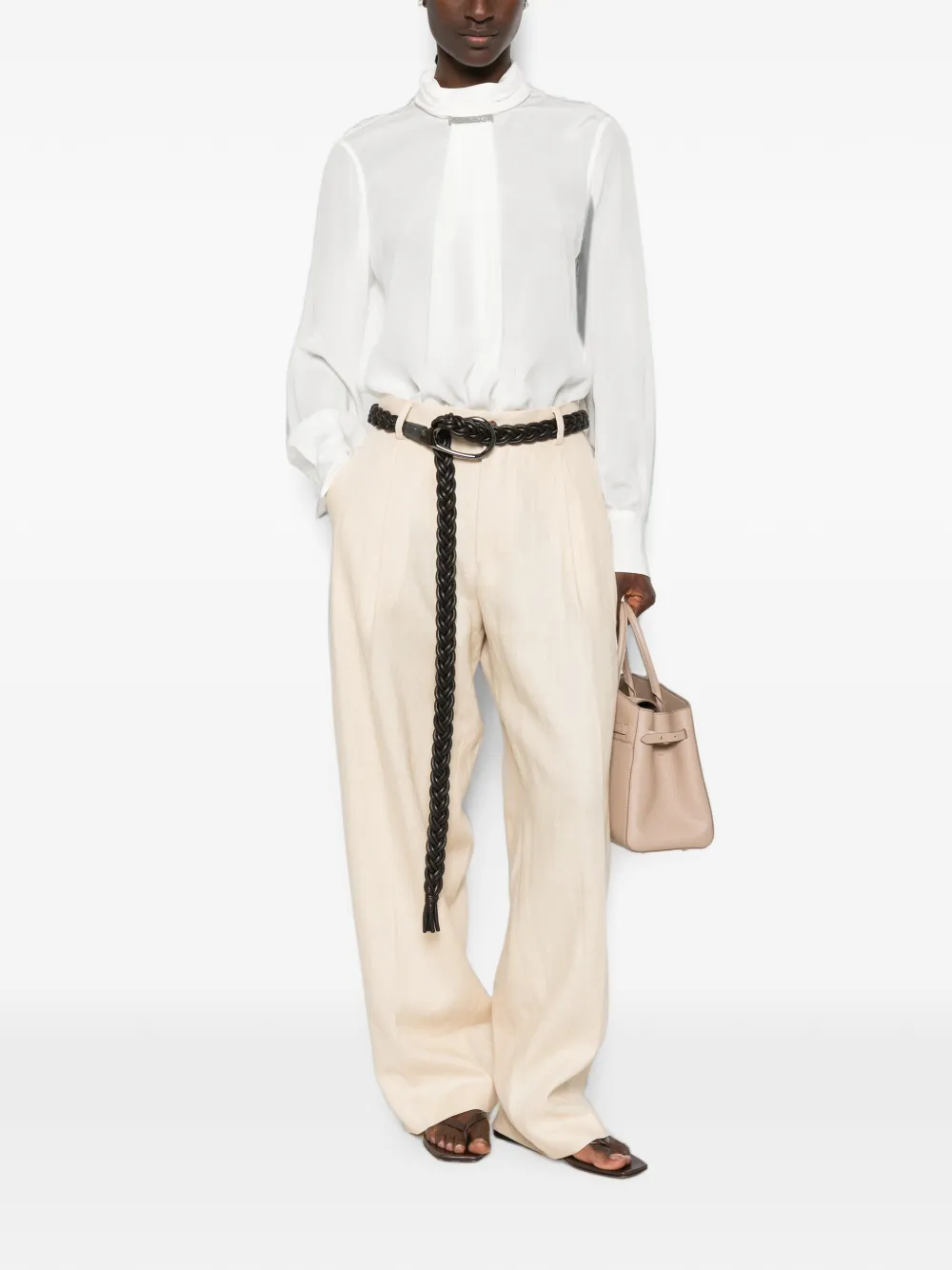 Brunello Cucinelli Monili-embellished silk blouse - Weiß