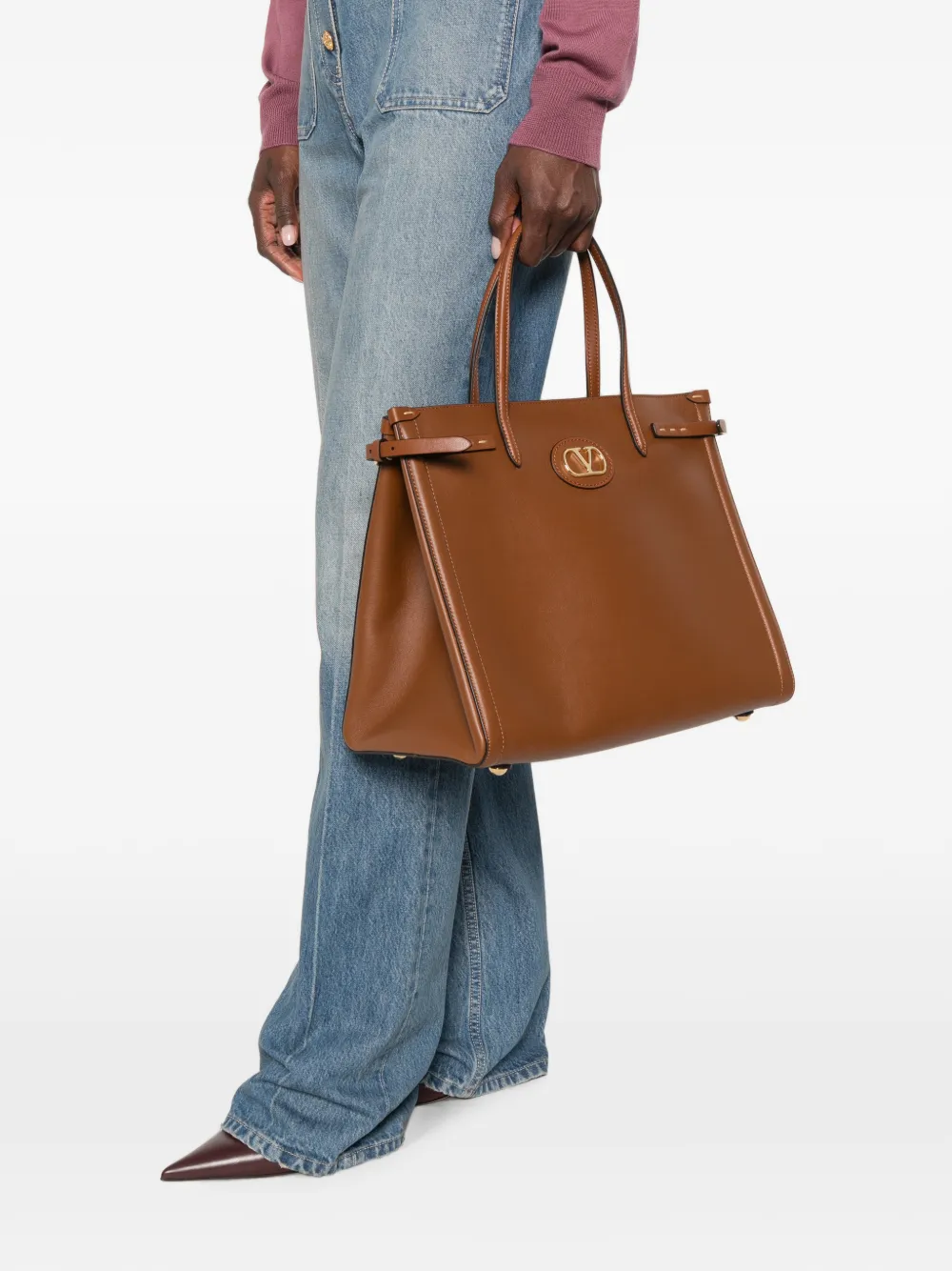 Valentino Garavani Medium Garavani Antibes kalfsleren shopper Bruin