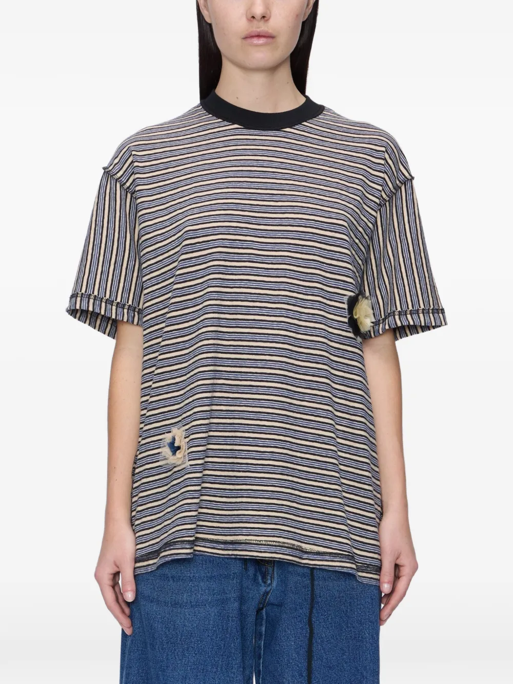 Song For The Mute striped distressed T-shirt - Toni neutri