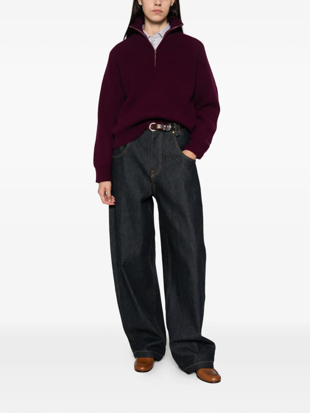MC2 Saint Barth Isalyn ribbed-knit quarter-zip sweater Rood