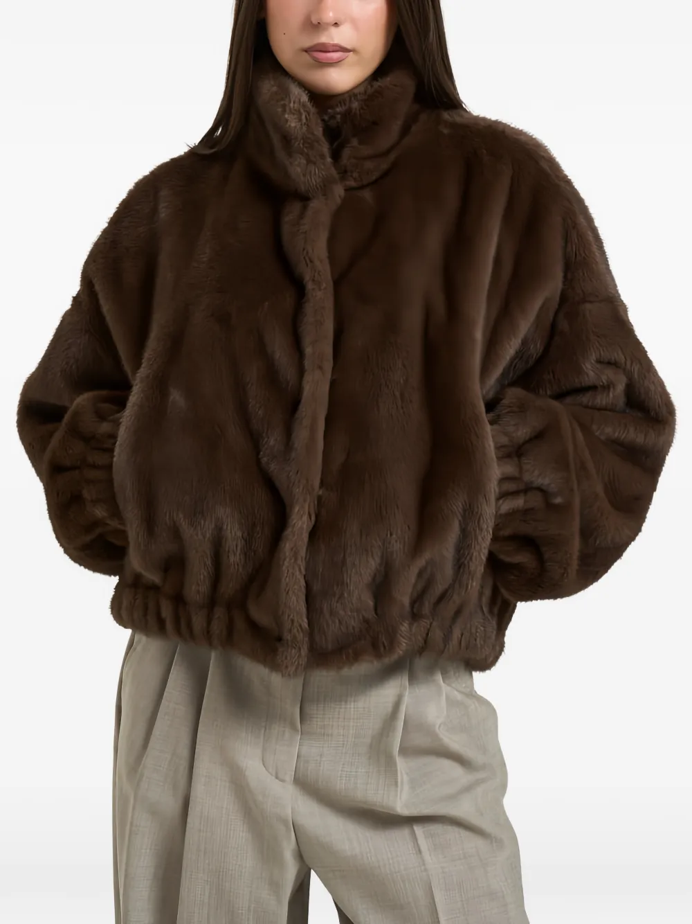 Weekend Max Mara manteau en fourrure artificielle à bords élastiqués - Marron Weekend Max Mara manteau en fourrure artificielle à bords élastiqués - Marron