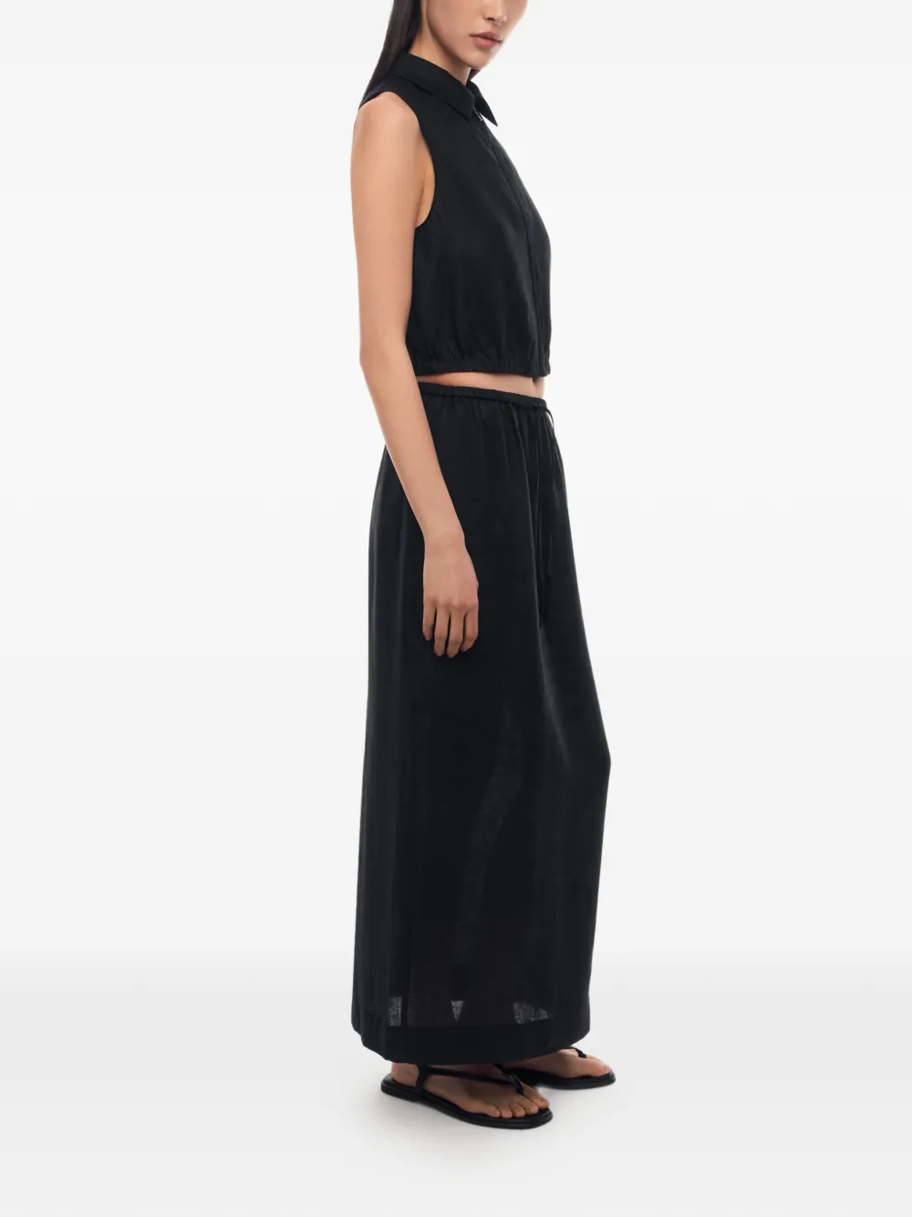 12 STOREEZ Bessette maxi-rok met trekkoord taille Zwart