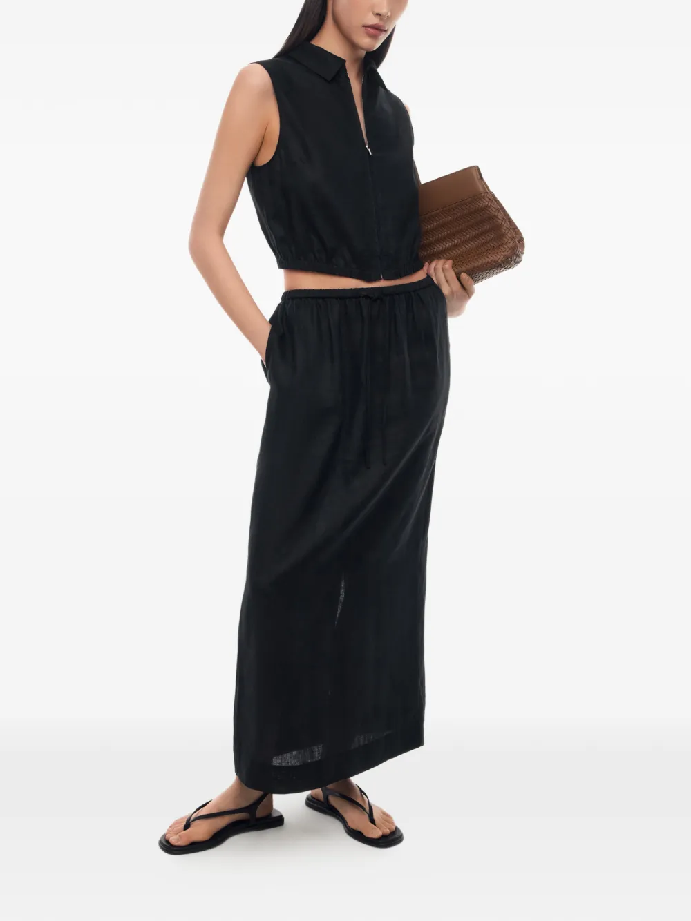 12 STOREEZ Bessette maxi-rok met trekkoord taille Zwart