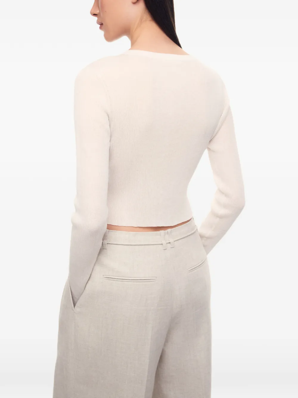 12 STOREEZ Lattice ribgebreide cropped sweater Wit