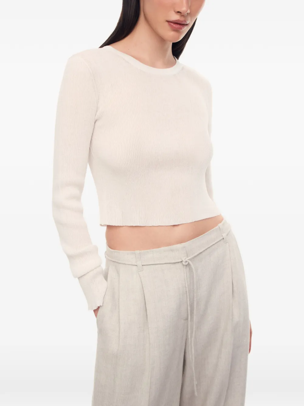 12 STOREEZ Lattice ribgebreide cropped sweater Wit