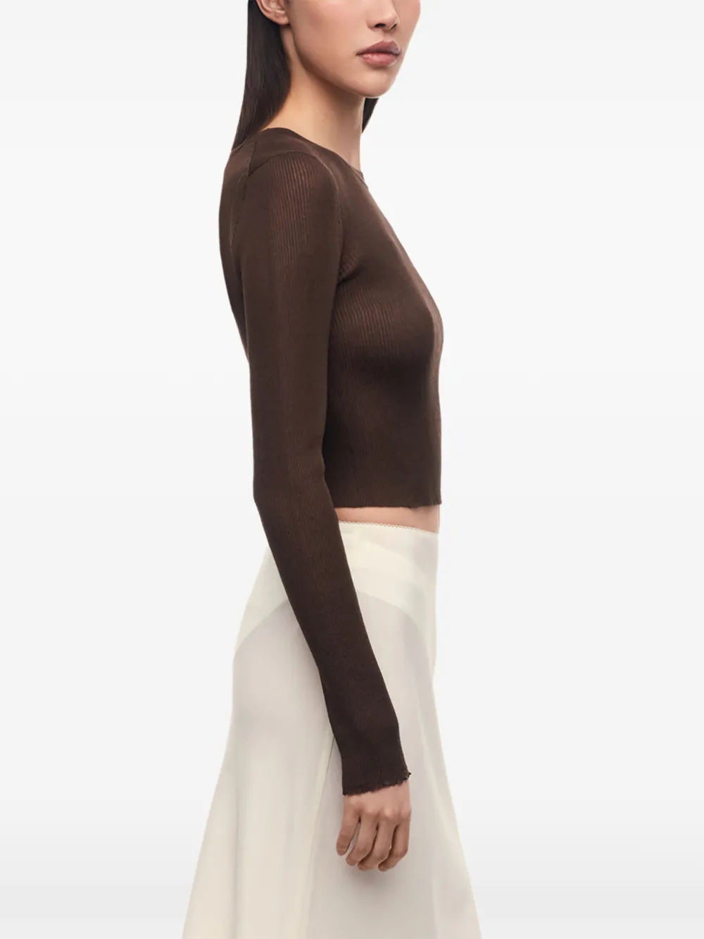 12 STOREEZ Lattice ribgebreide cropped trui Bruin