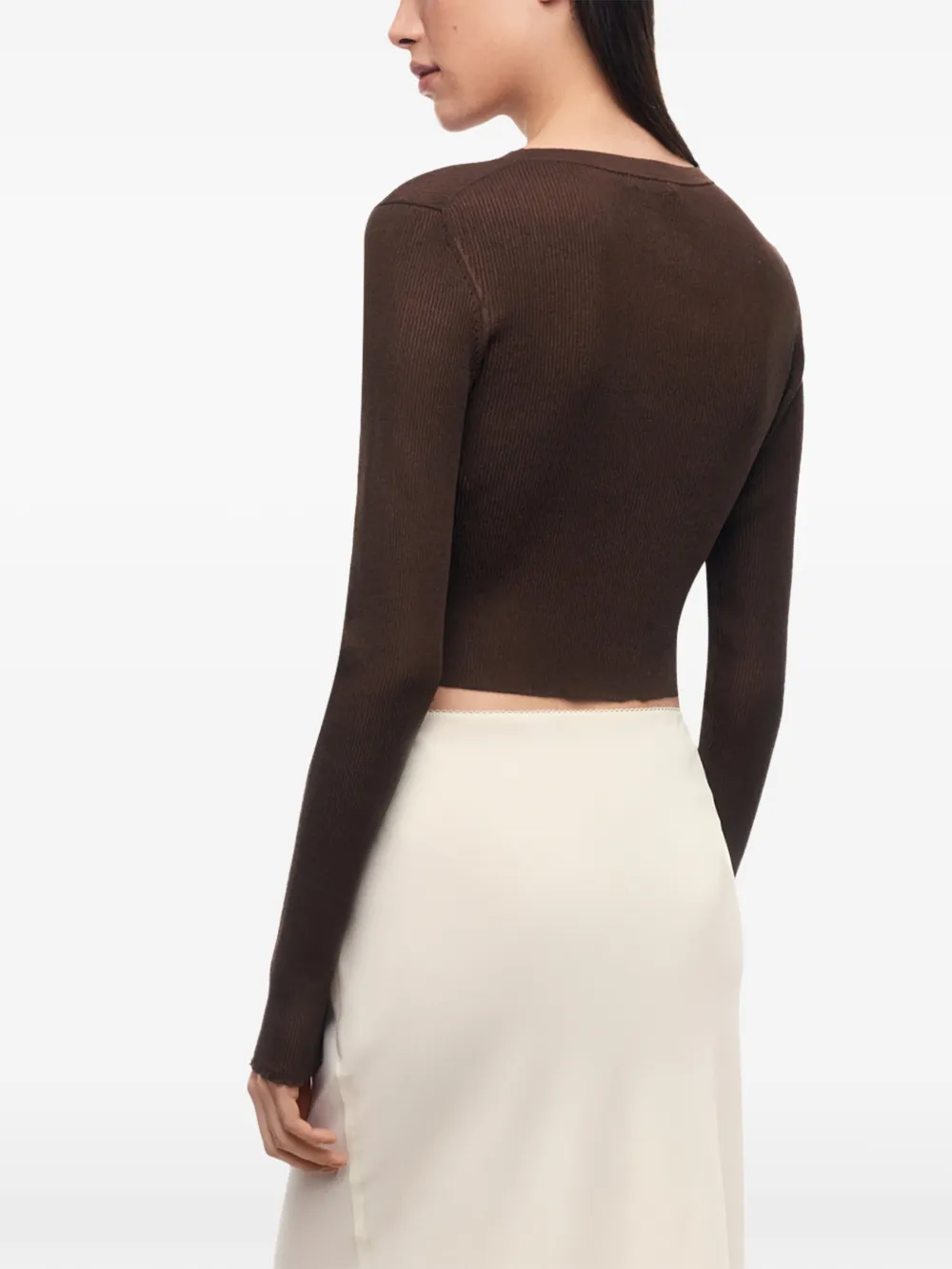 12 STOREEZ Lattice ribgebreide cropped trui Bruin