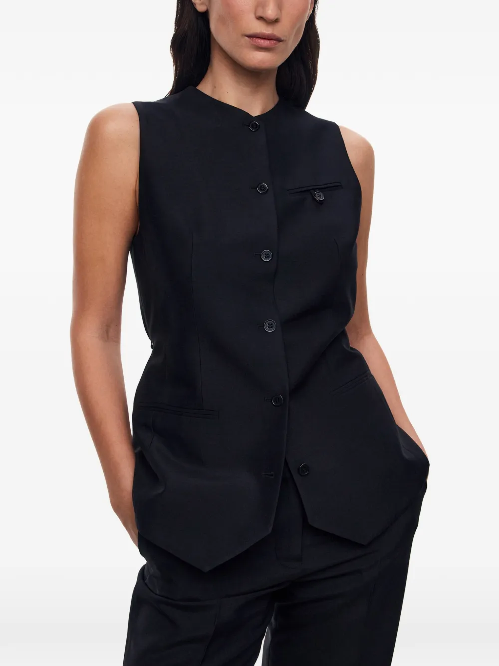 12 STOREEZ Rotunda button-up gilet Zwart
