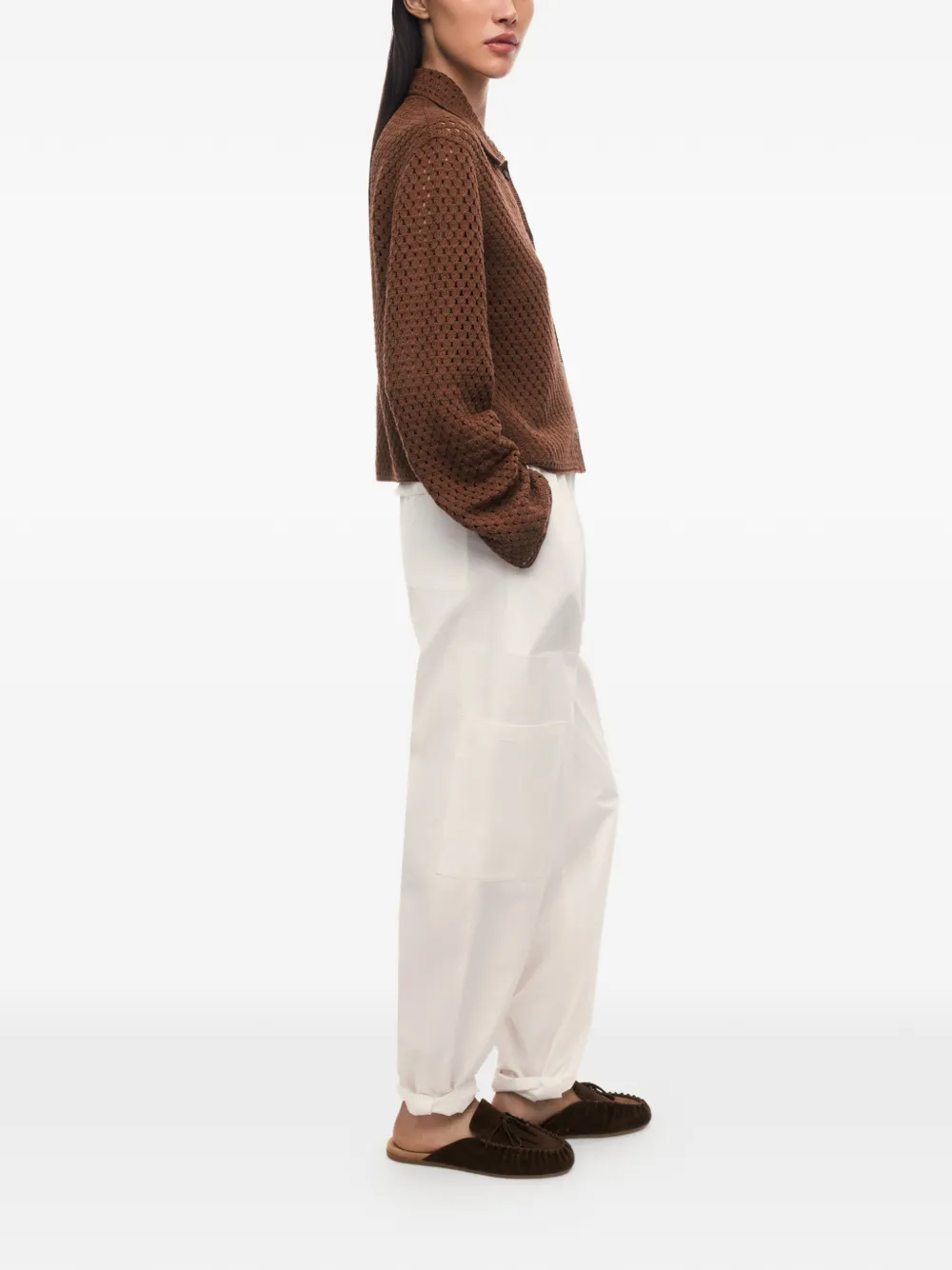 12 STOREEZ Meadow gehaakt button-up vest Bruin
