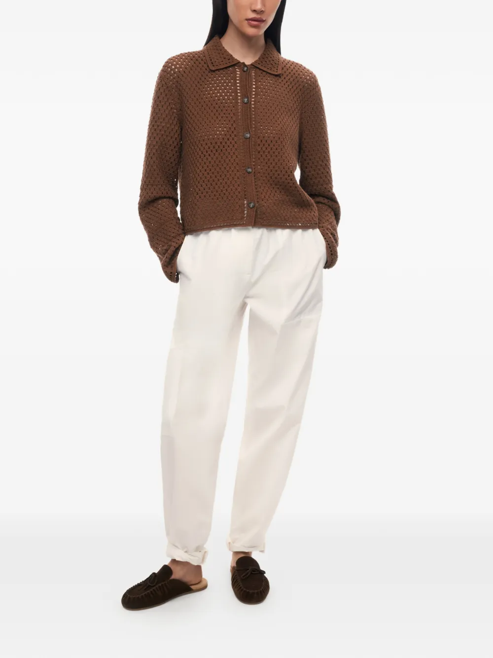 12 STOREEZ Meadow gehaakt button-up vest Bruin