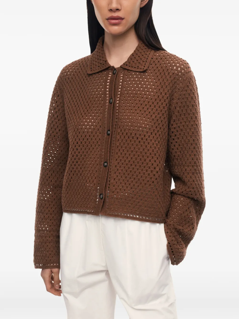 12 STOREEZ Meadow gehaakt button-up vest Bruin