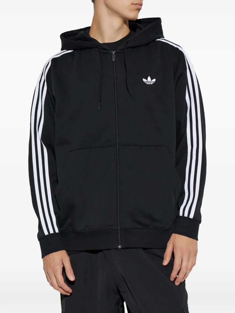 adidas Hoodie met drie strepen en rits Zwart