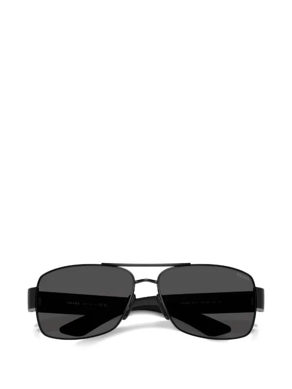 Prada Linea Rossa double-bridge rectangle-frame Sunglasses | Black