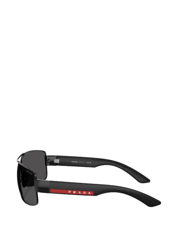 Prada Linea Rossa double-bridge rectangle-frame Sunglasses | Black