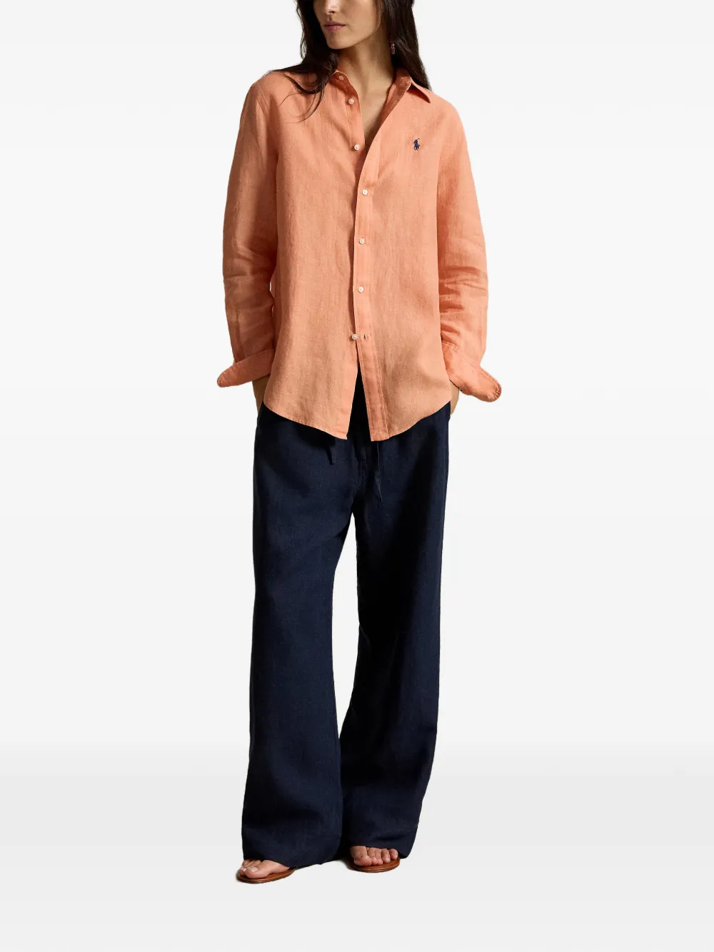 Polo Ralph Lauren Linnen blouse met geborduurd logo Oranje