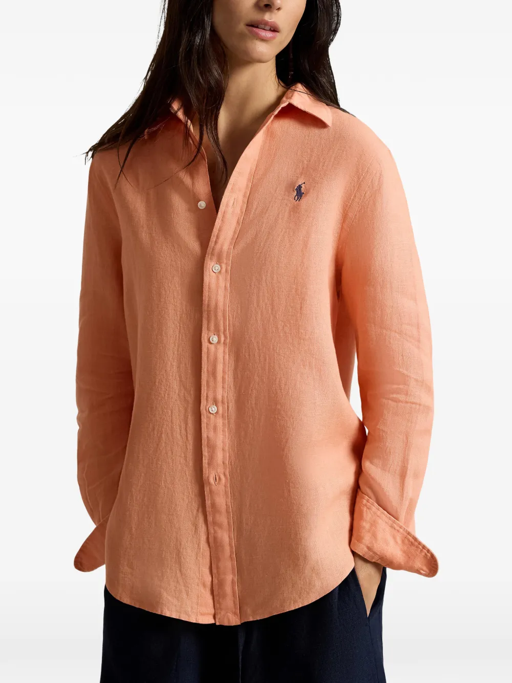 Polo Ralph Lauren Linnen blouse met geborduurd logo Oranje