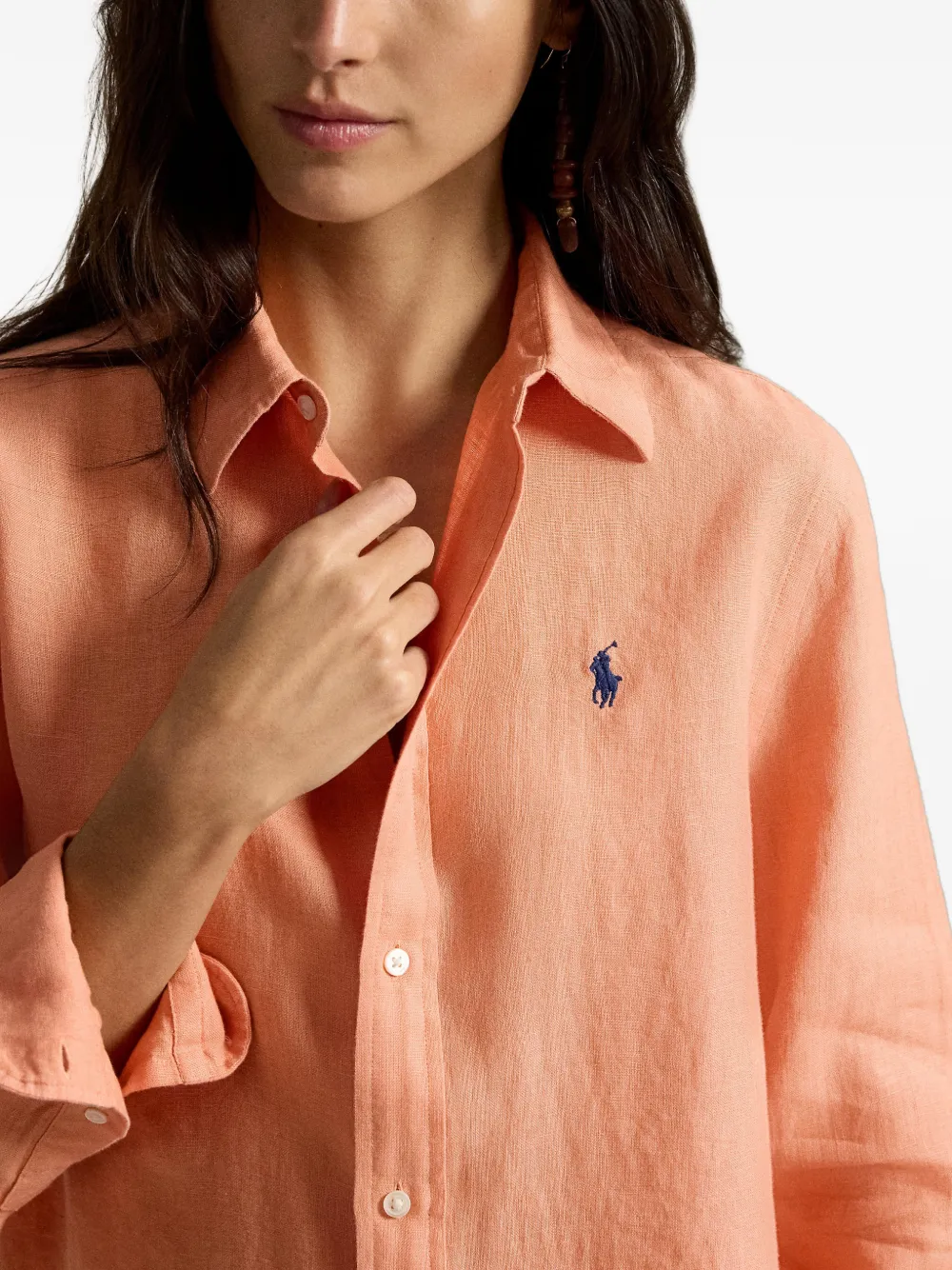 Polo Ralph Lauren Linnen blouse met geborduurd logo Oranje