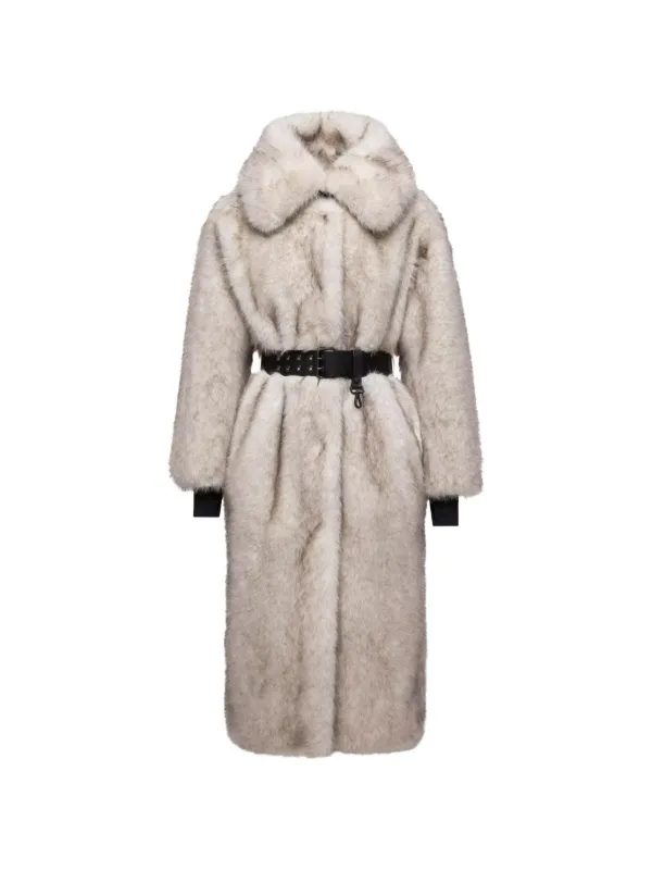 Moncler Grenoble Belted Faux-fur Coat in Neutrals