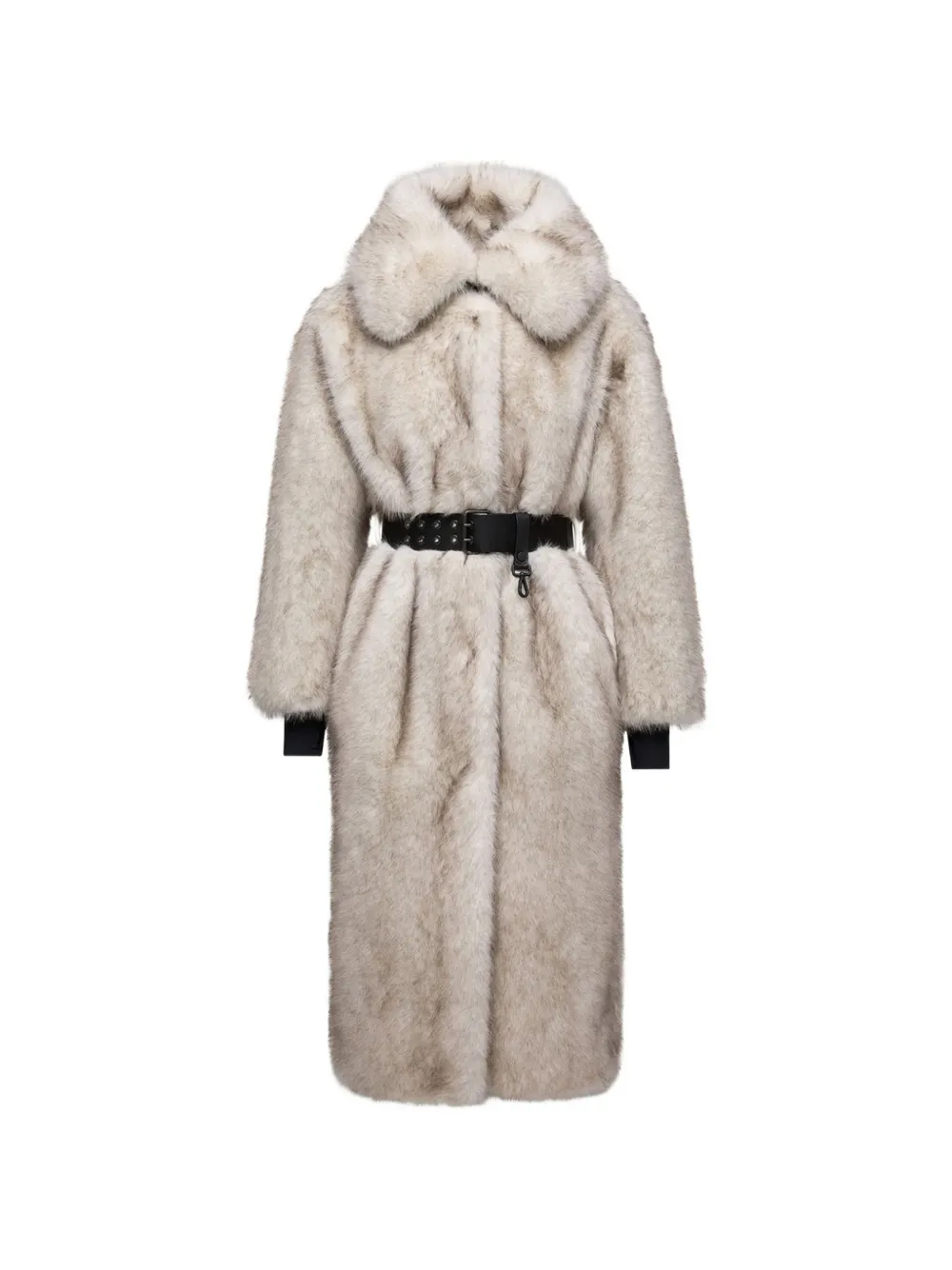 Moncler Grenoble Jas van imitatiebont en met ceintuur Beige