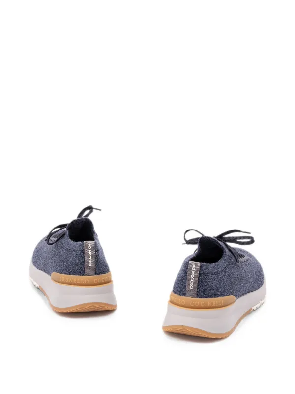 Brunello Cucinelli Knitted lace-up Sneakers | Blue | FARFETCH