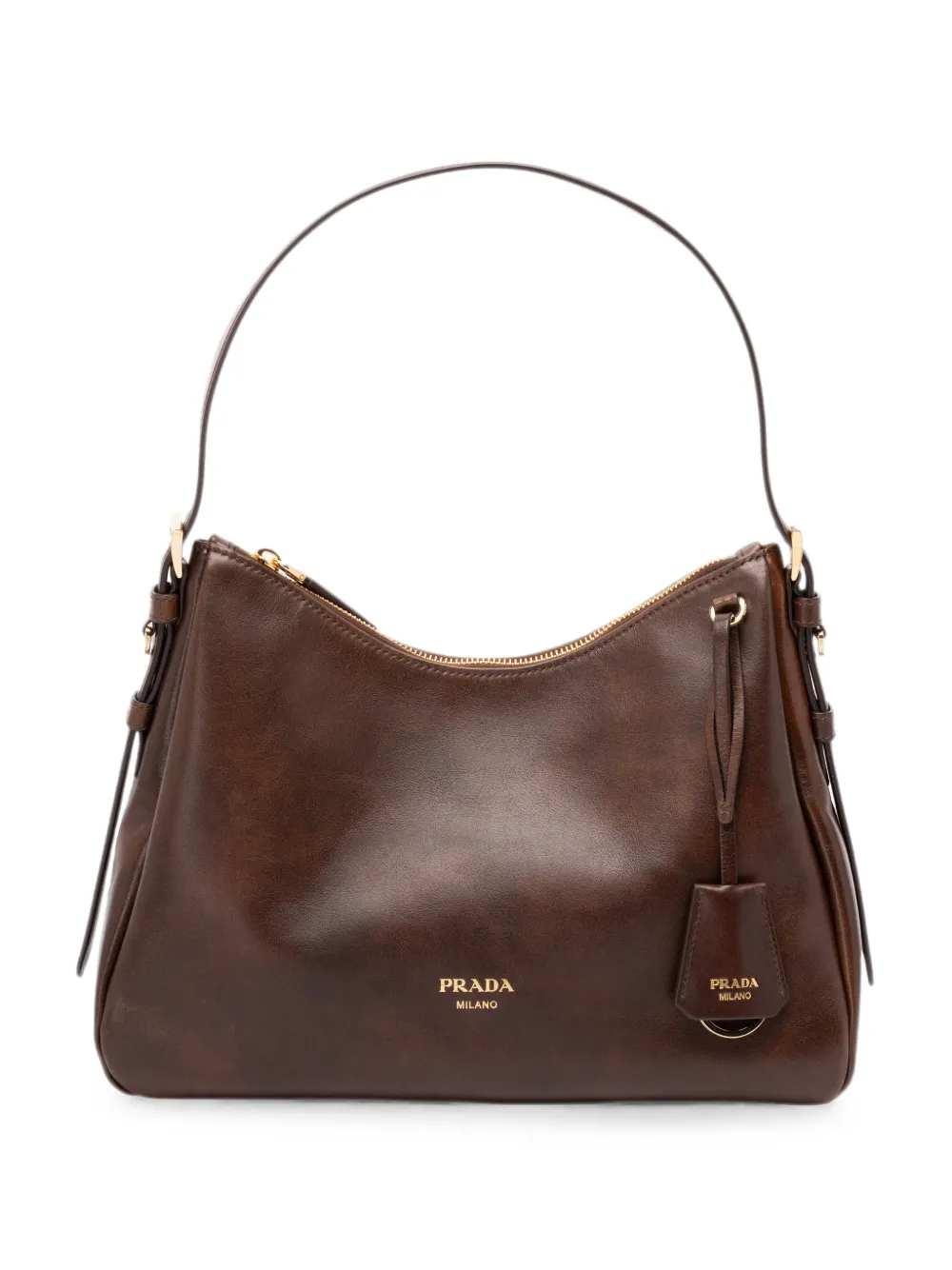 Prada logo-print leather shoulder bag - Marrone