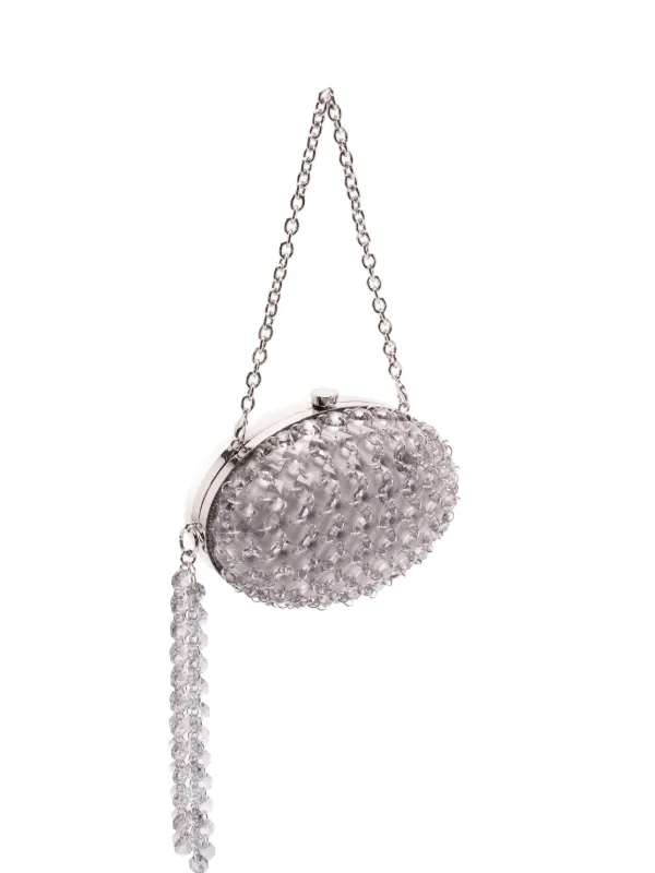 Self-Portrait Oval Crystal Chain Clutch Bag in White
