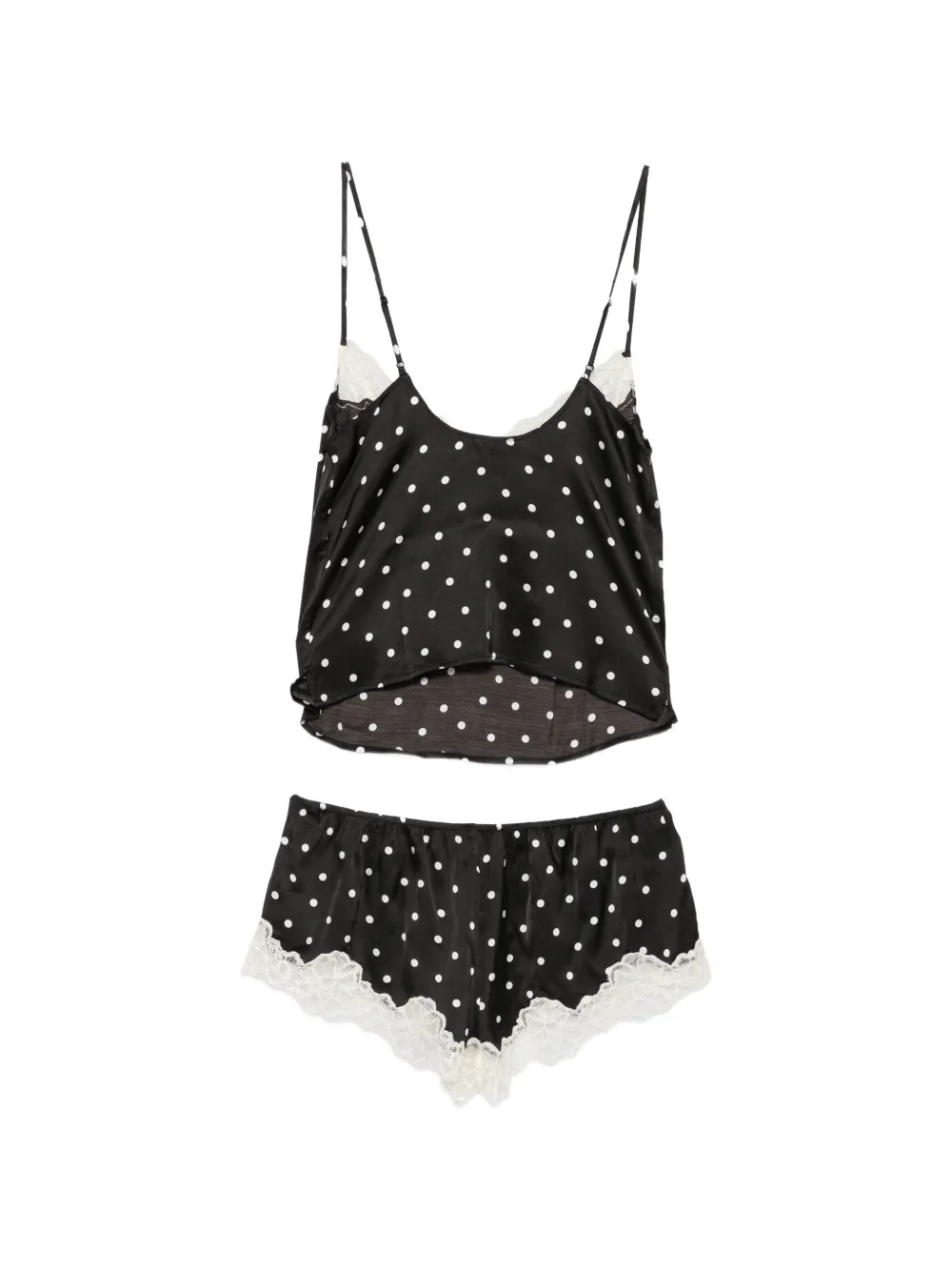 MC2 Saint Barth Pilar pyjamaset met stippen en kanten afwerking Zwart
