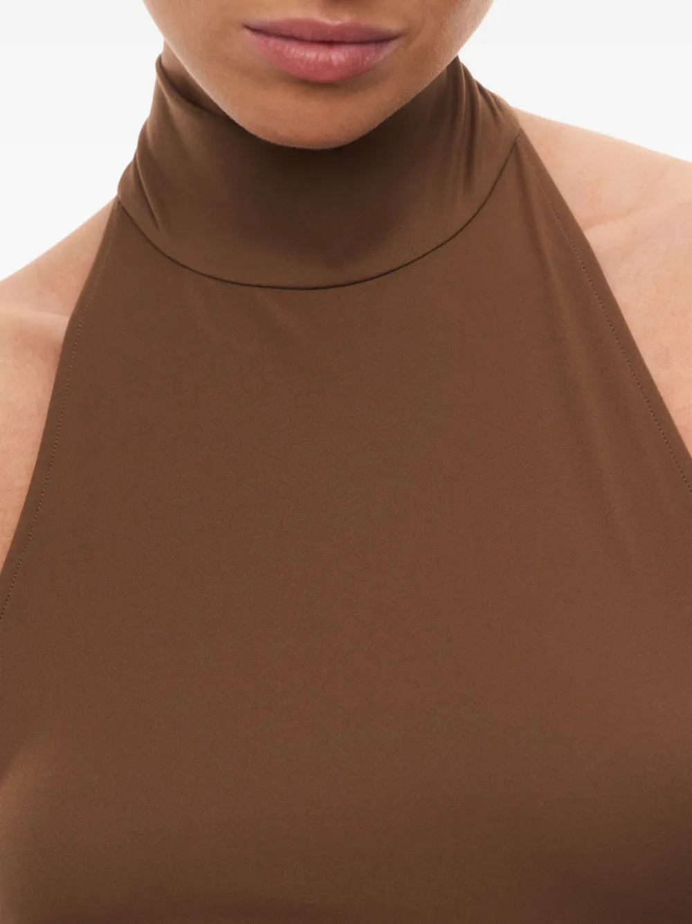 12 STOREEZ Emily mini-halterjurk met ruches Bruin