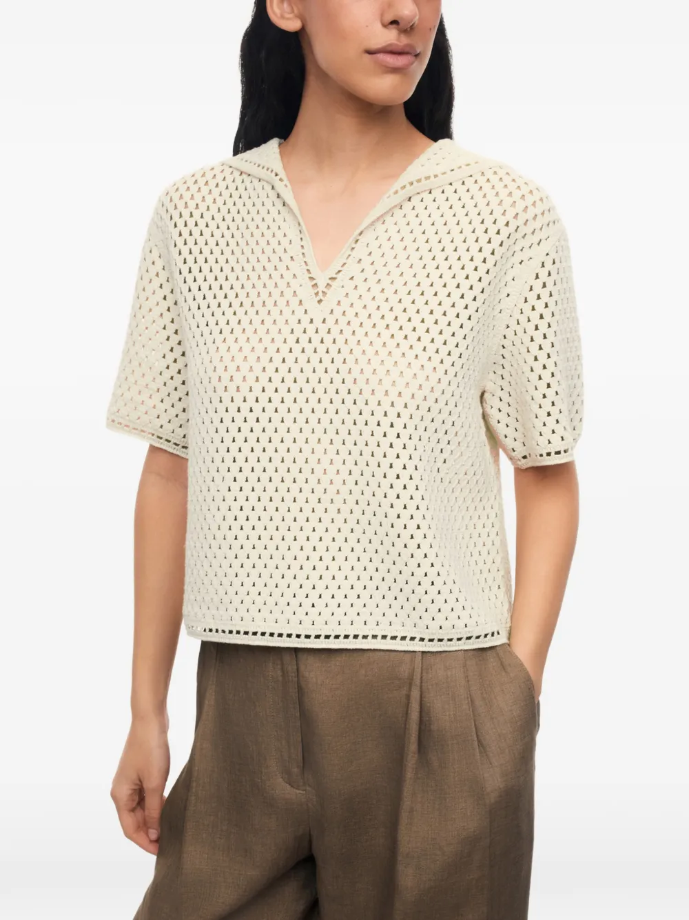 12 STOREEZ Meadow gehaakt T-shirt Beige