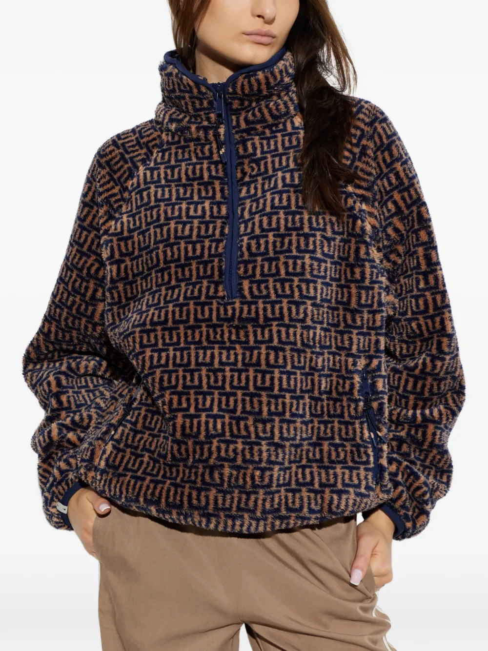 The Upside Castilla TU sweater met halve rits en print Bruin