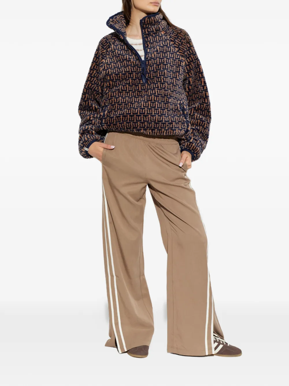 The Upside Castilla TU sweater met halve rits en print Bruin