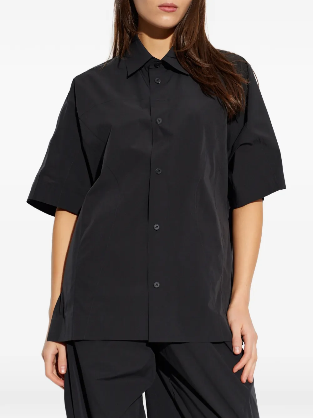 Alexander Wang Perforated Logo Short Sleeve Shirt in Black, view 3