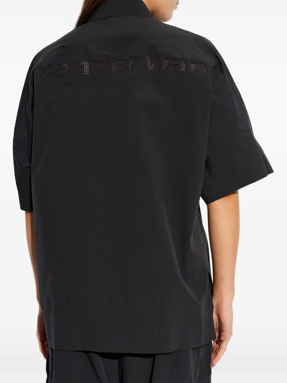 Alexander Wang Perforated Logo Short Sleeve Shirt in Black, view 4